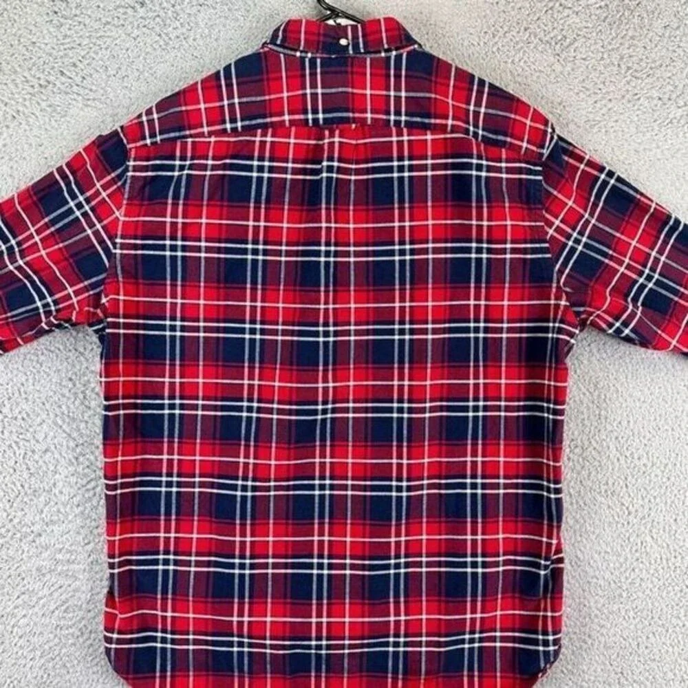 J Crew Button Down Shirt Adult Large Red Blue Plaid Tailored Long Sleeve Mens